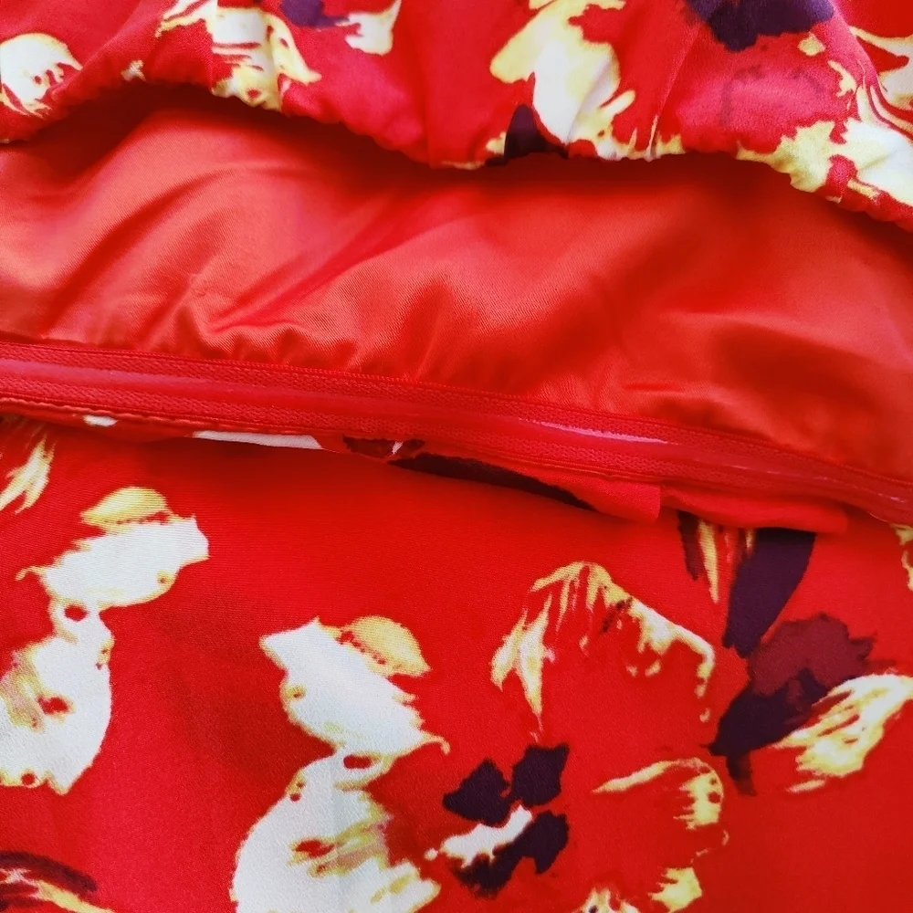 Red Floral Strapless Dress by Express / Size 6 - Picture 7 of 9